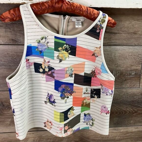 BAR lll Women’s Sleeveless Zip Back Floral Boho Cottagecore Lined Top Sz Large - Picture 1 of 7